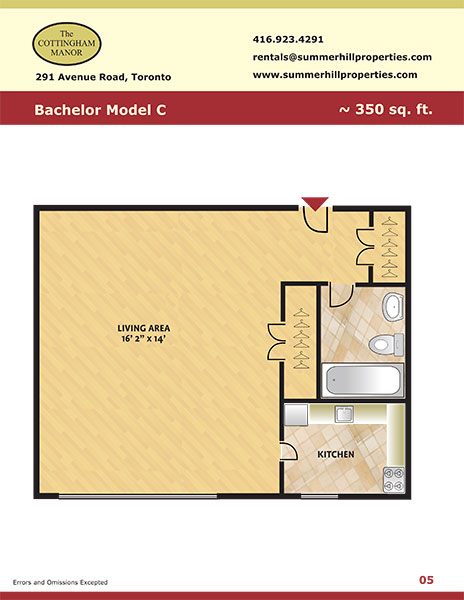 Floorplan of bachelor model C at The Cottingham Manor near Avenue Road & Dupont