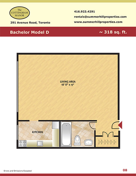 Floorplan of bachelor model D at The Cottingham Manor near Avenue Road & Dupont