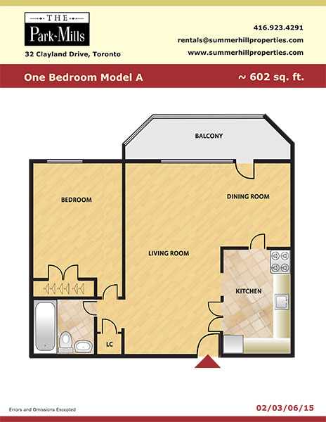 Floorplan for one bedroom model A - The Park Mills at the 401 and DVP