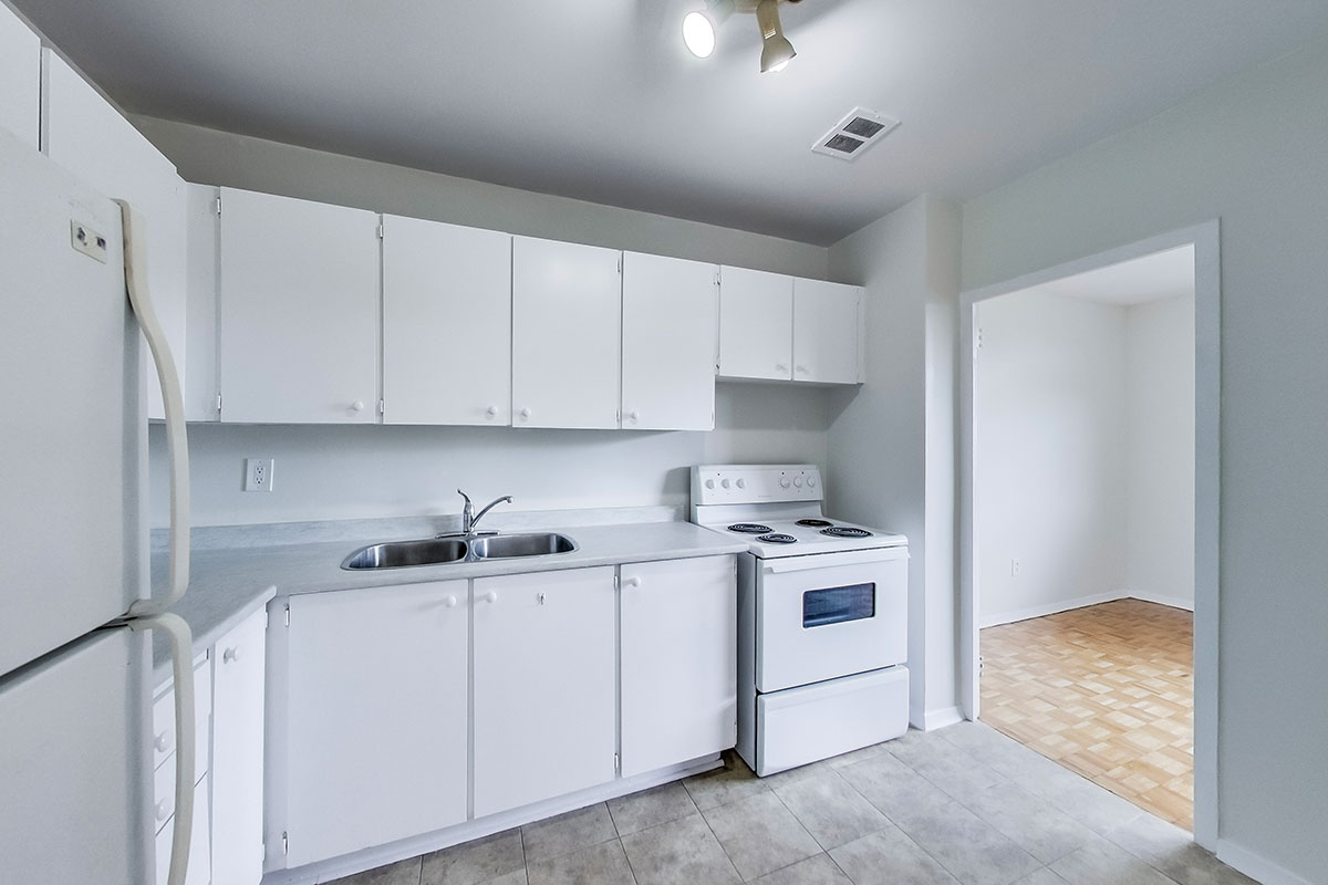 A kitchen at The Park Mills rental apartments in Toronto