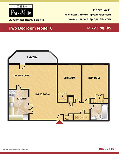 Floorplan for two bedroom model C - The Park Mills at the 401 and DVP